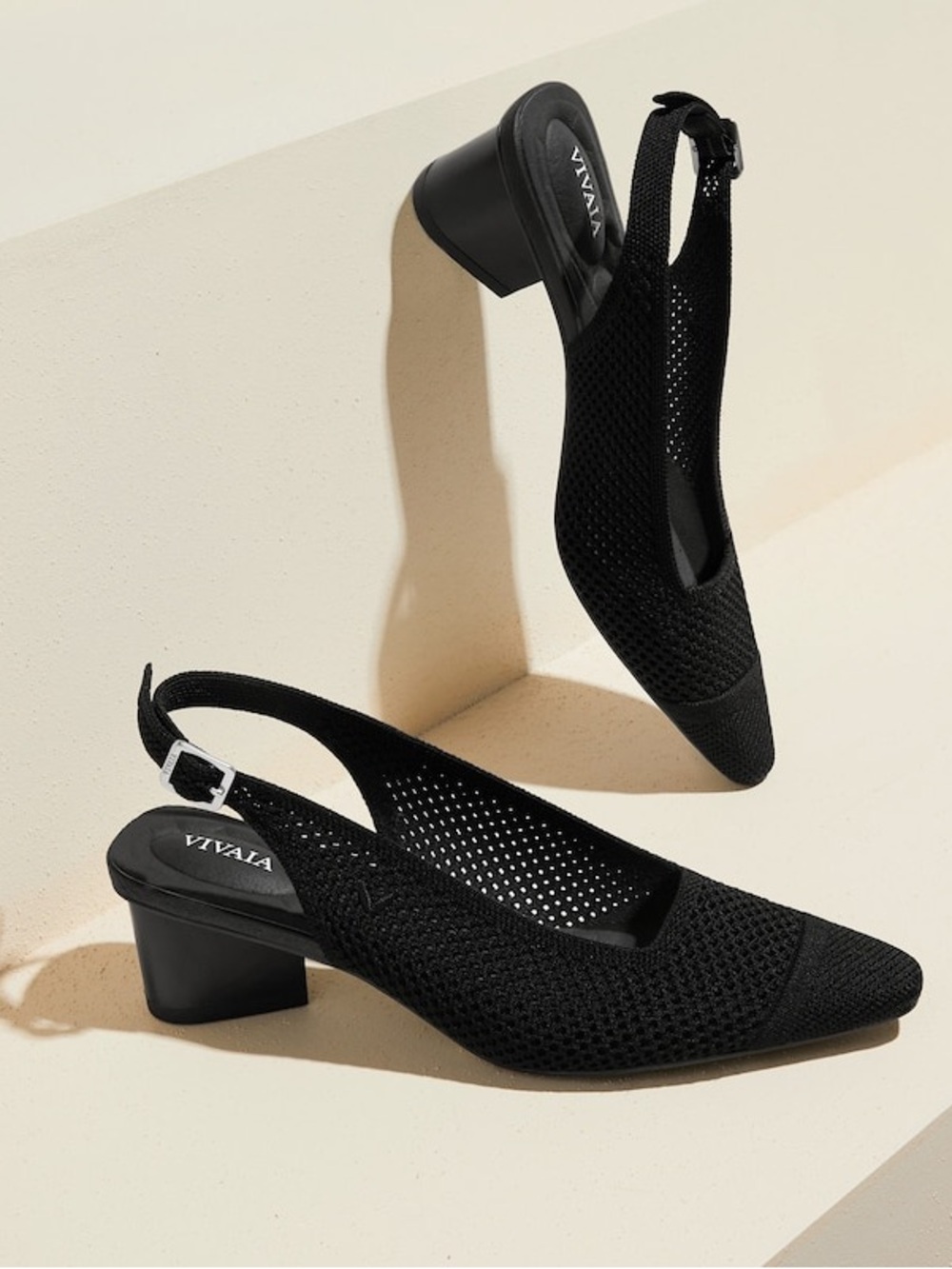 Vivaia Leah Black Knit Slingback Pointed Flats